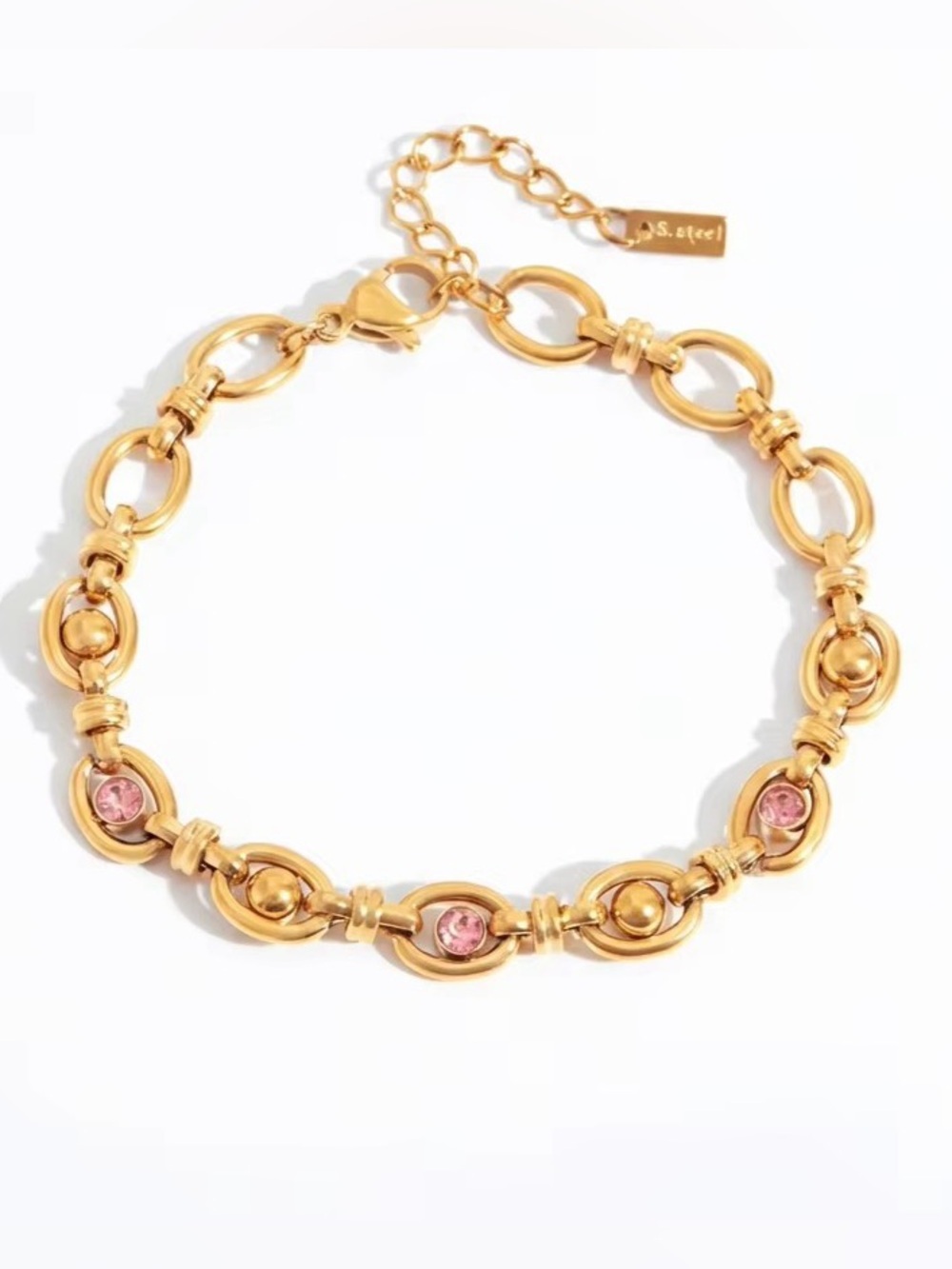 18K Gold Plated Pink Crystal Link Bracelet